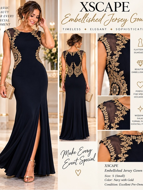 xscape navy and gold dress | Dresses | Xscape Gown With Embellished Accents Royal blue velvet